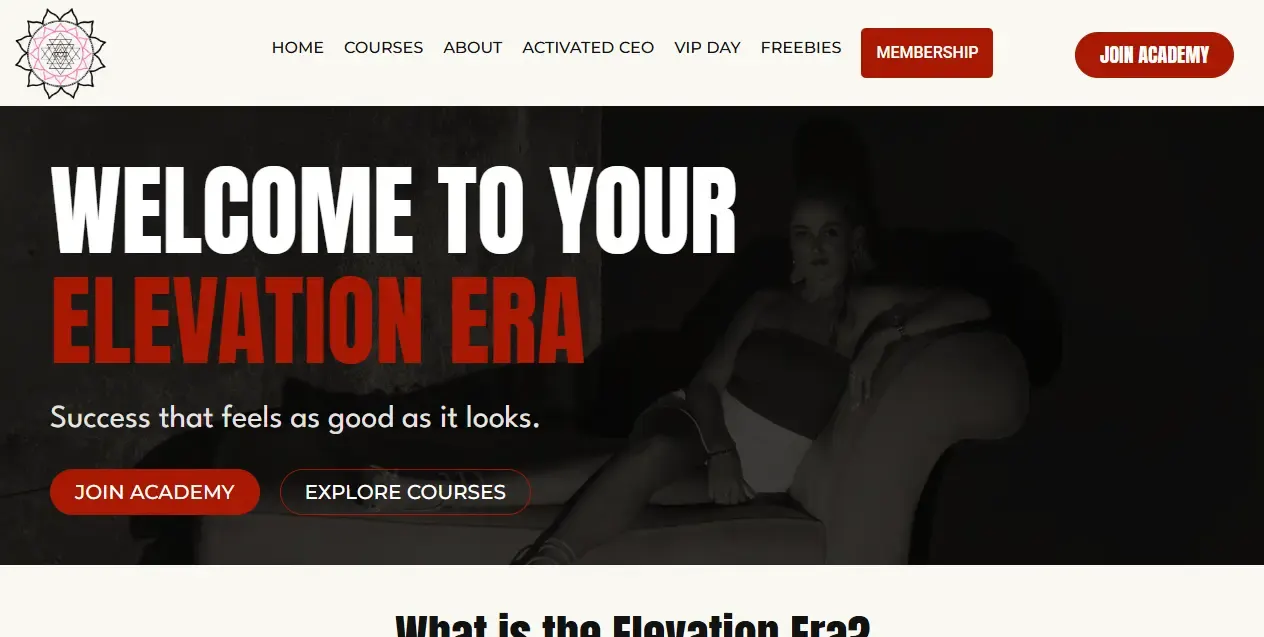 The Soulful Success homepage, showing the course academy navigation and membership call to action.